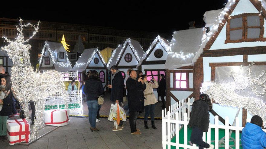 Poblado navideño en la plaza de María Pita.