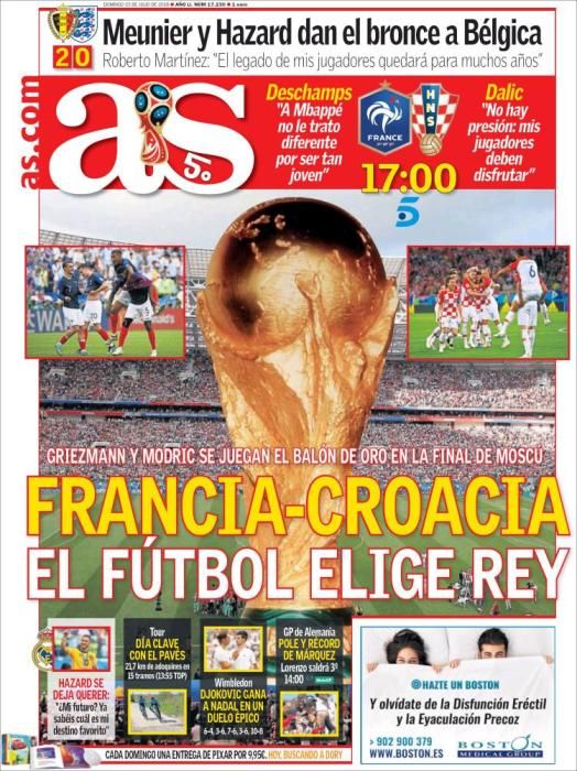 Portada AS domingo 15 de julio de 2018