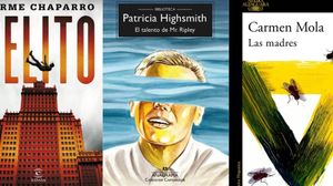 Portadas de ’Delito’, ’El talento de Mr. Ripley’, y ’Las madres’, grandes éxitos de la novela negra.