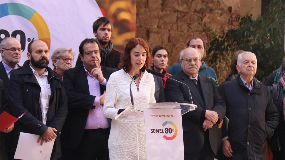 Una imagen de la presentación de la plataforma Som el 80%, impulsada por Òmnium Cultural, este martes.