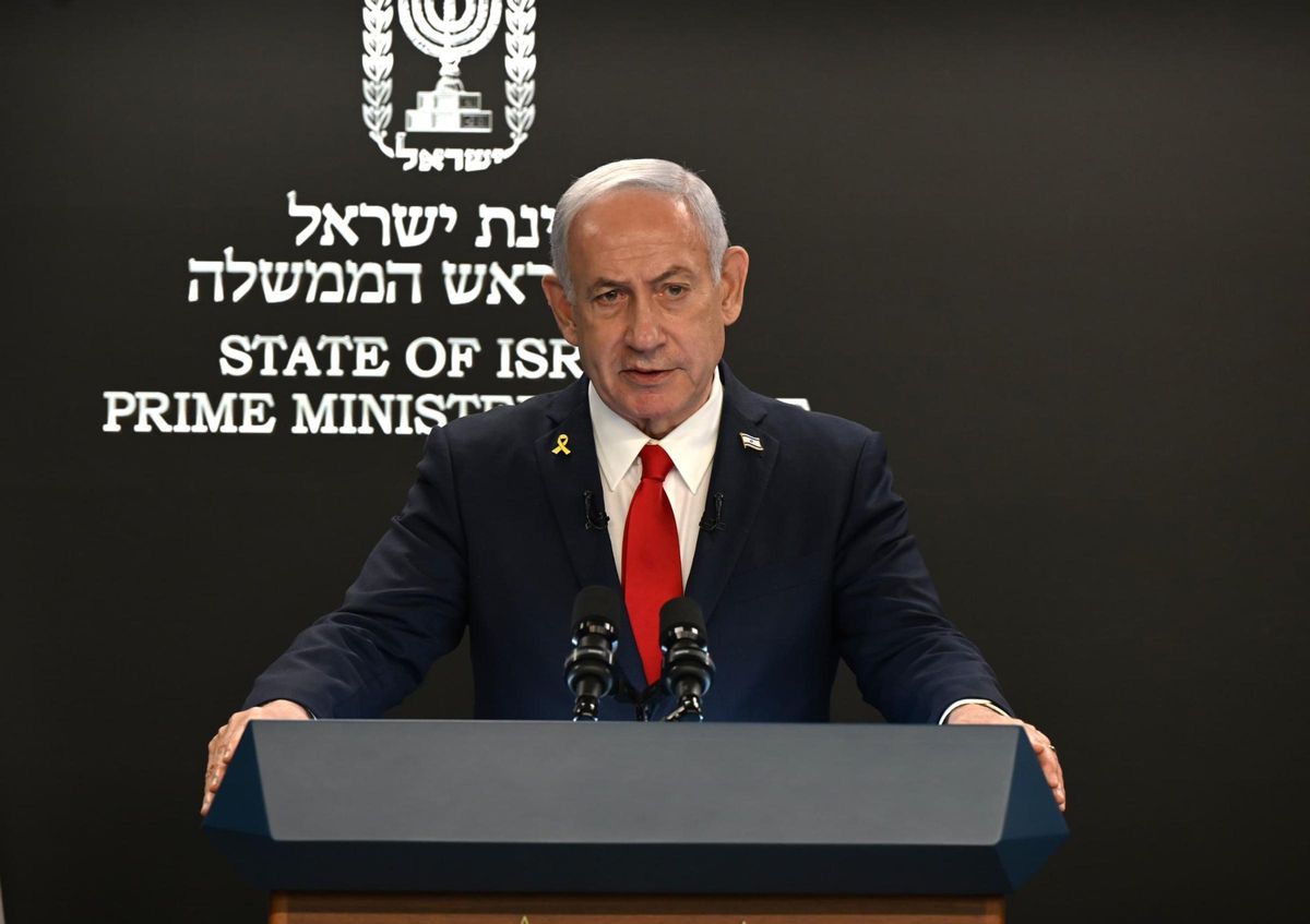El presidente israelí Benyamín Netanyahu en una conferencia, 10 de agosto de 2025.