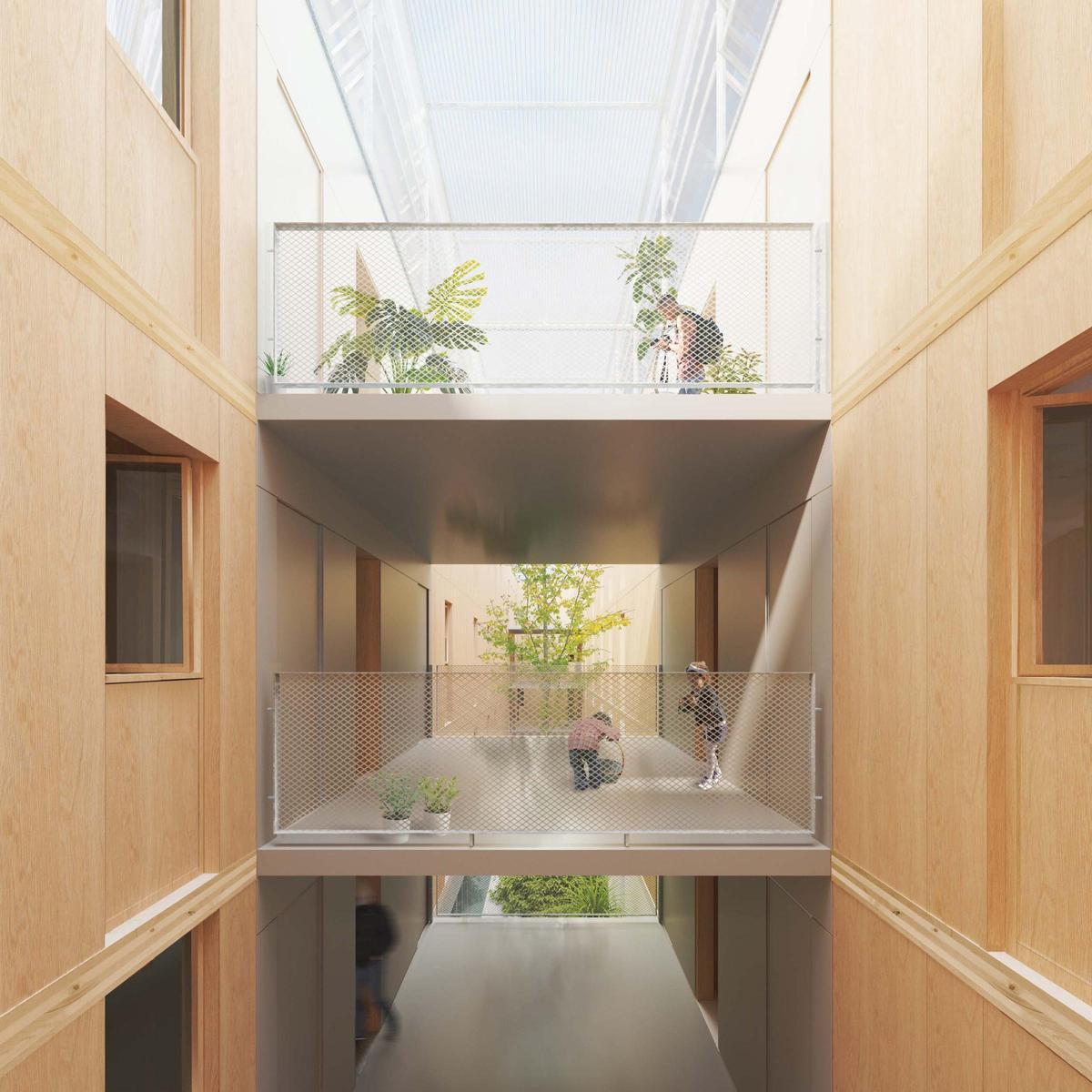 Detall virtual del pati interior de la nova construcció