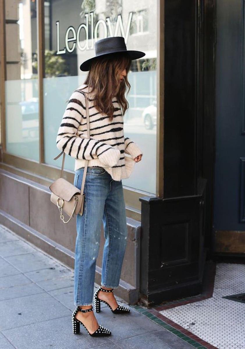 Boyfriend jeans + jersey a rayas