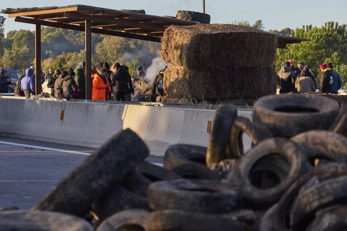 Les fotos del tall dels pagesos a l'AP-7 i l'N-II a l'Empordà