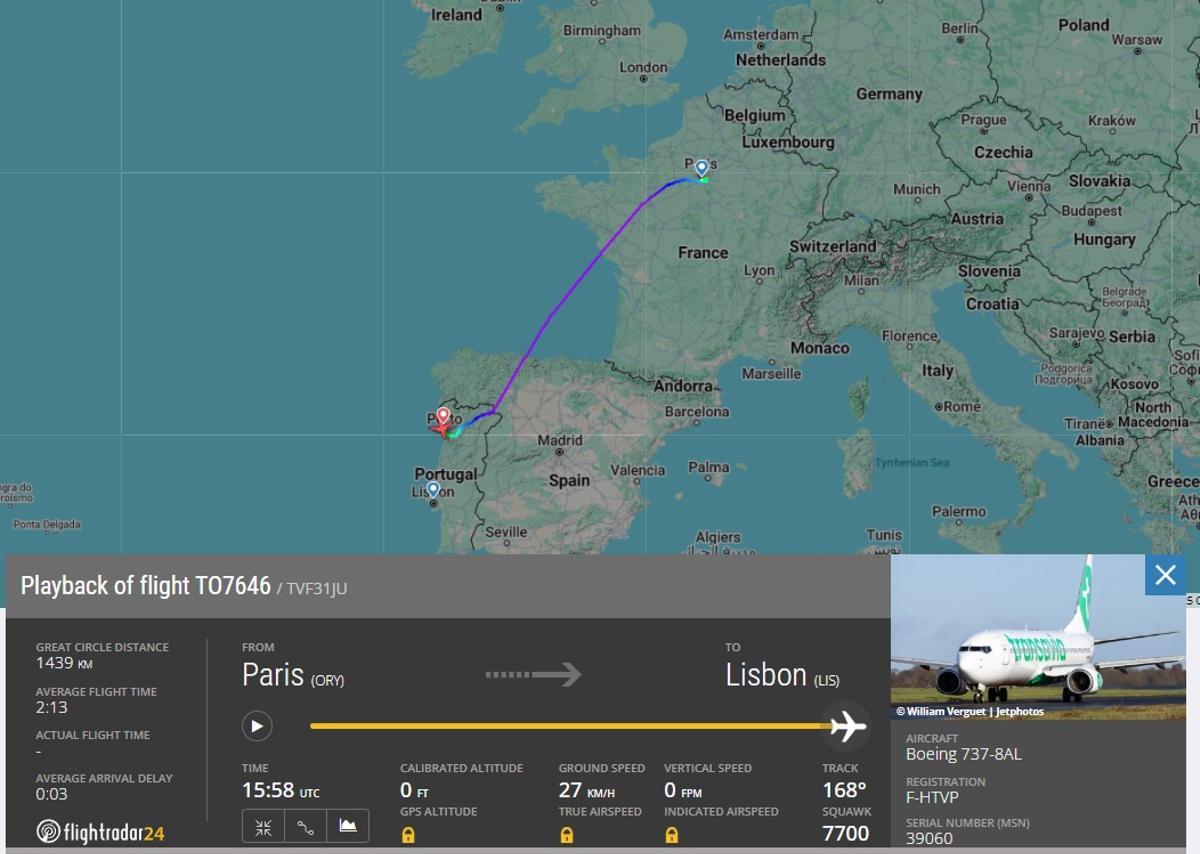 El avión solicitó un aterrizaje de emergencia en Oporto cuando volaba entre París y Lisboa.