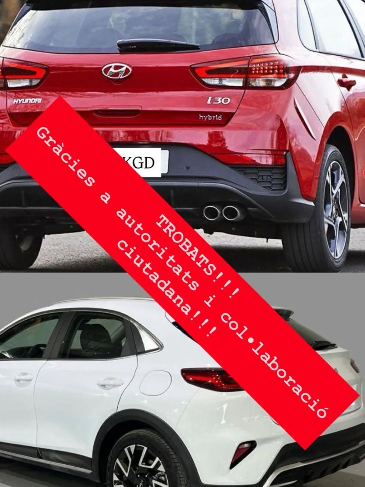 Imagen difundida por el Ayuntamiento de Rugat tras encontrar los coches robados.