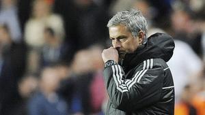 José Mourinho, durant el partit de tornada de semifinals de la Lliga de Campions entre el Chelsea i l’Atlètic de Madrid.