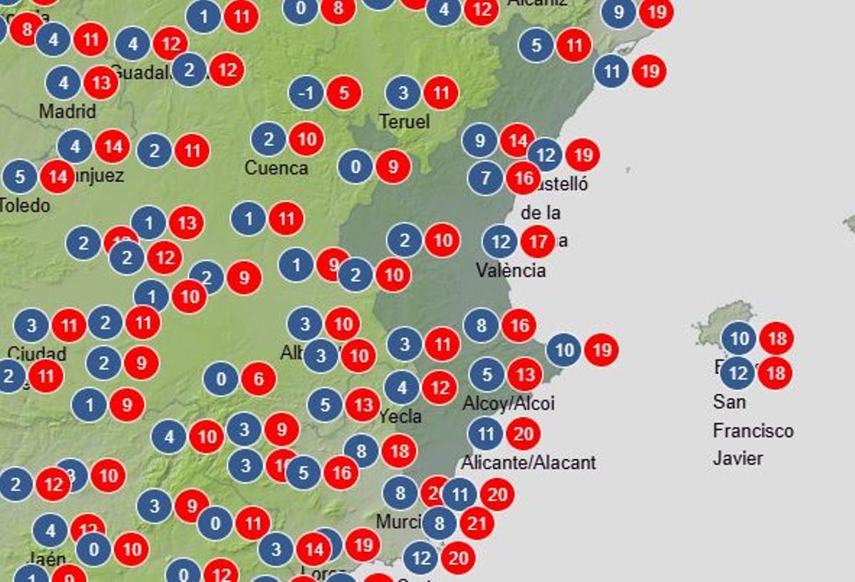 Máximas y mínimas previstas para el domingo 23 de noviembre.