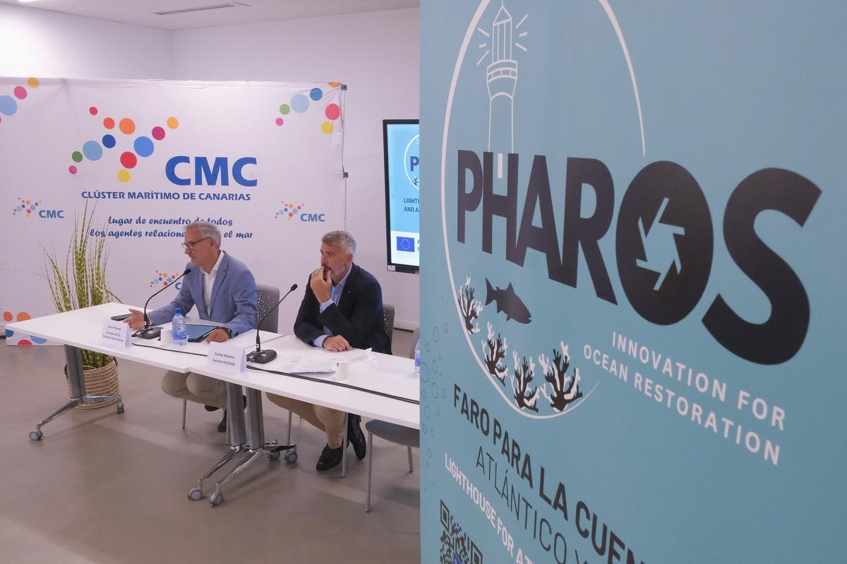 Javier Franco Hormiga (i) y Carlos Medina Santana durante la presentación del proyecto PHAROS.