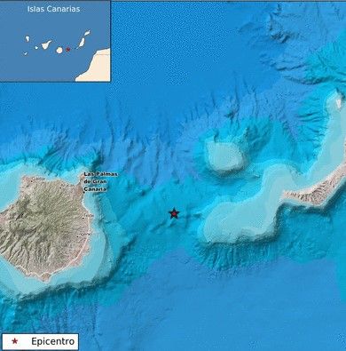 Epicentro del terremoto entre Gran Canaria y Fuerteventura.