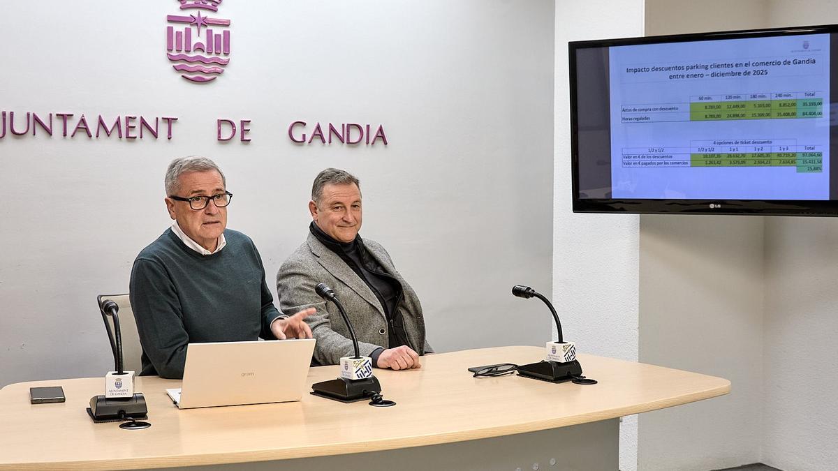 El concejal Salvador Gregori y el presidente de la cooperativa comercial, Santi García, en rueda de prensa.