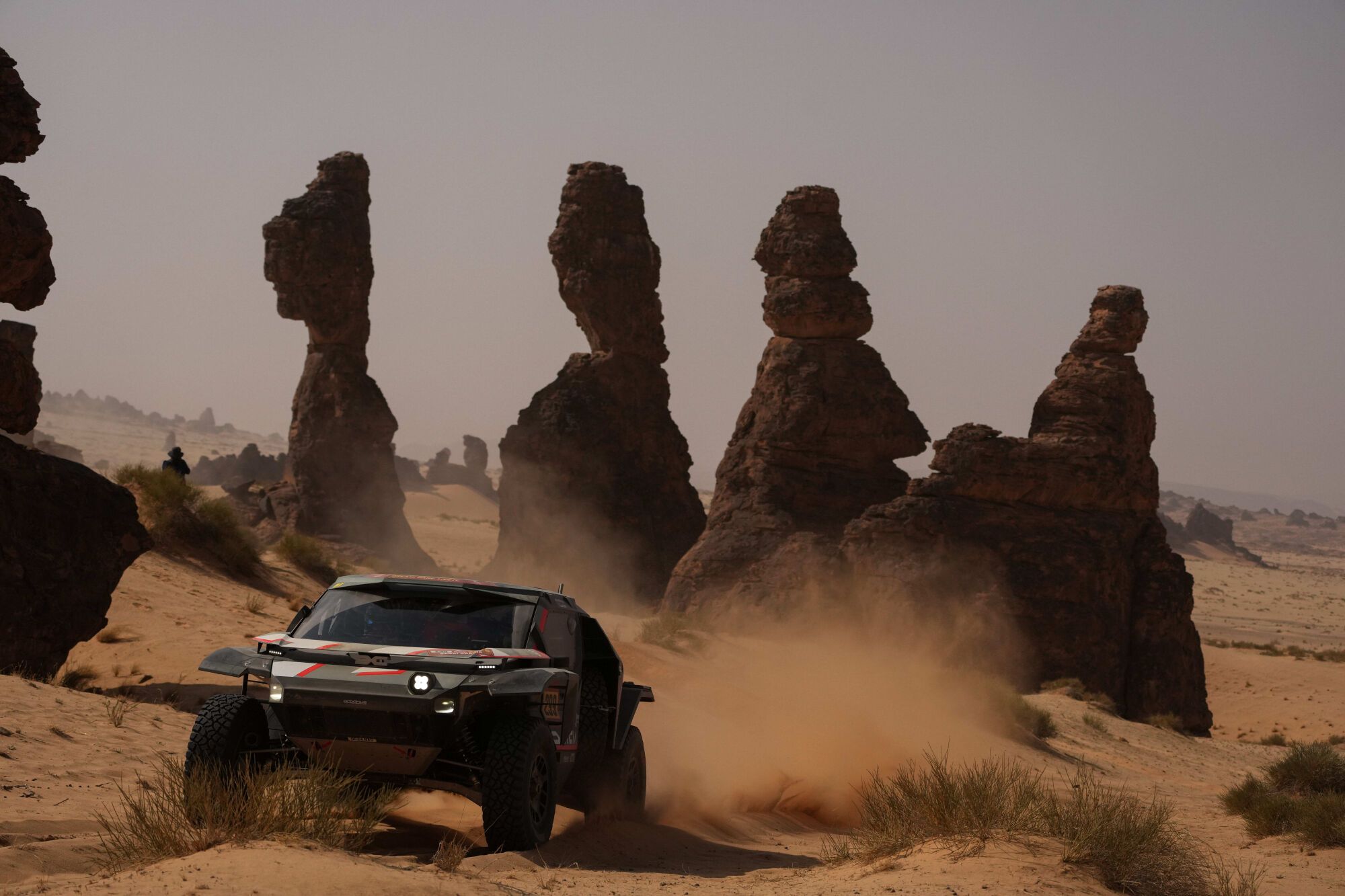 Driver Nasser Al-Attiyah and co-driver Fabian Lurquin compete during the fourth stage of the Dakar Rally between Alula and Hail, Saudi Arabia, Wednesday, Jan. 7, 2026. (AP Photo/Thibault Camus) Associated Press / LaPresse Only italy and spain