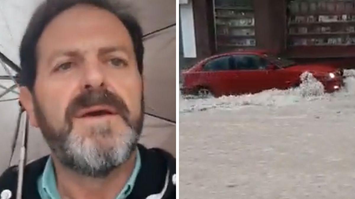 Graba cómo un conductor temerario se lanza a la riada en Murcia y acaba comentando hasta Roberto Brasero