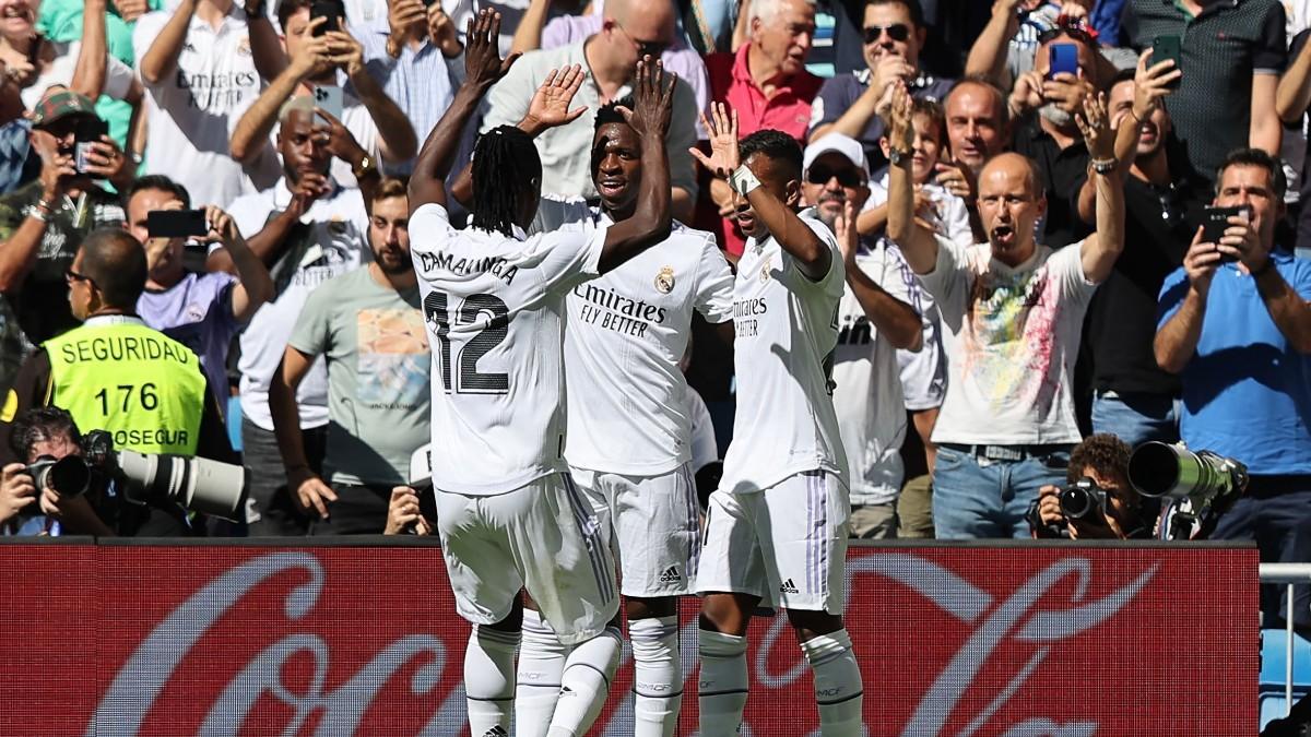 Los jugadores del Madrid celebrando uno de los goles