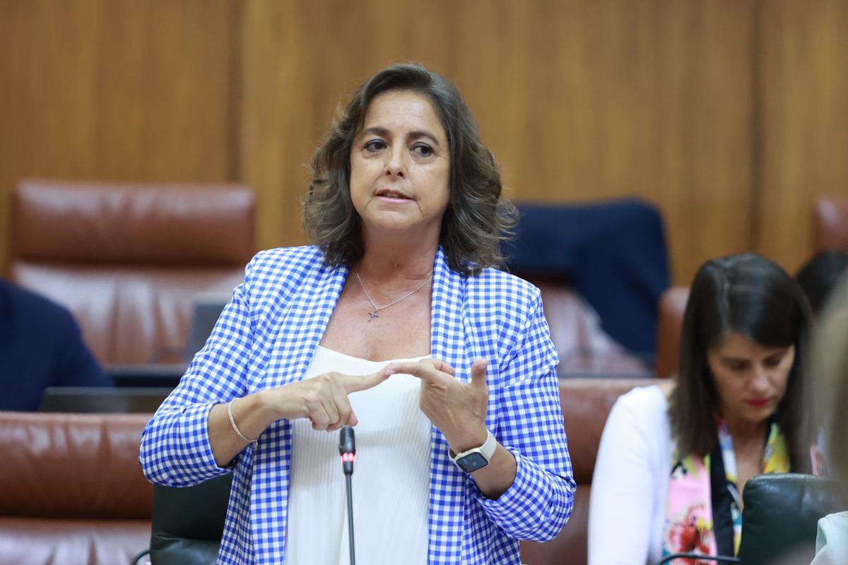 La consejera de Salud y Consumo de la Junta de Andalucía, Catalina García, en el Pleno del Parlamento andaluz del 29 de mayo de 2024.