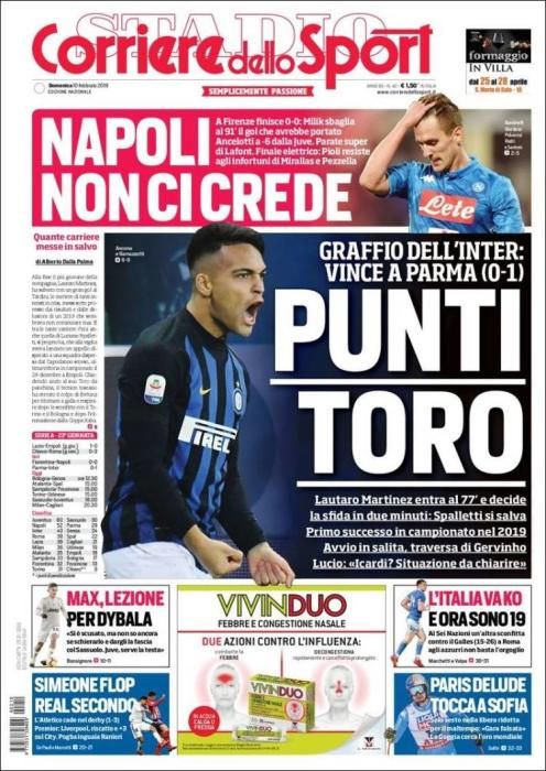 Portada CORRIERE DELLO SPORT domingo 10 febrero