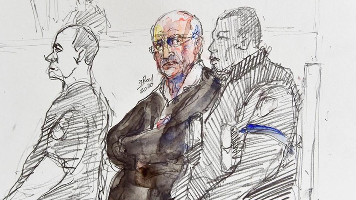 Ilustración judicial del cirujano Joël Scouarnec, en un momento del proceso.