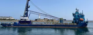 Una grúa de 450 toneladas llega por mar al puerto para dar servicio al Grupo Nogar