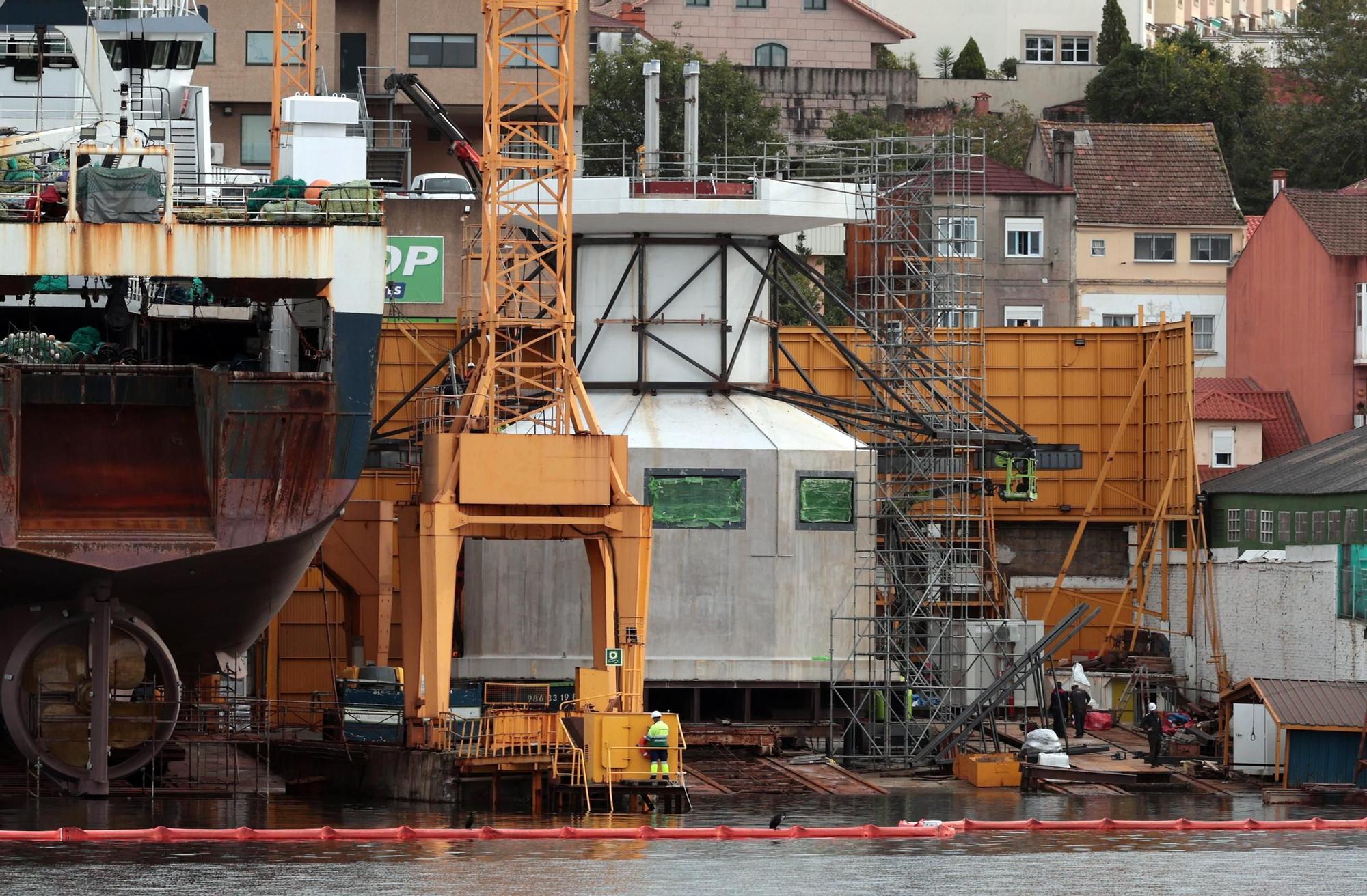 Obras de la estructura del proyecto «Peiraos do Solpor», en el Astillero Cardama