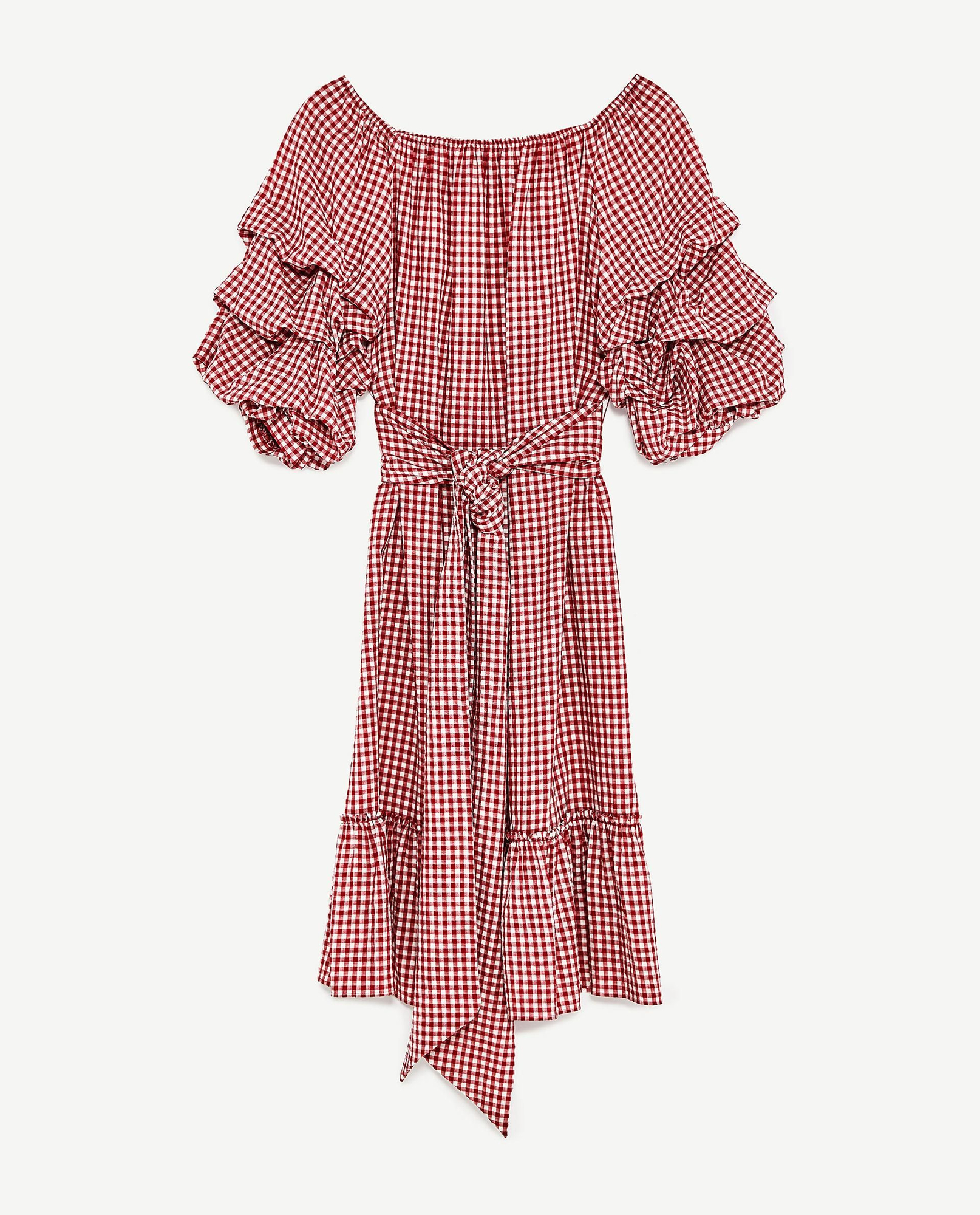 Vestido blanco y rojo de cuadros de Zara