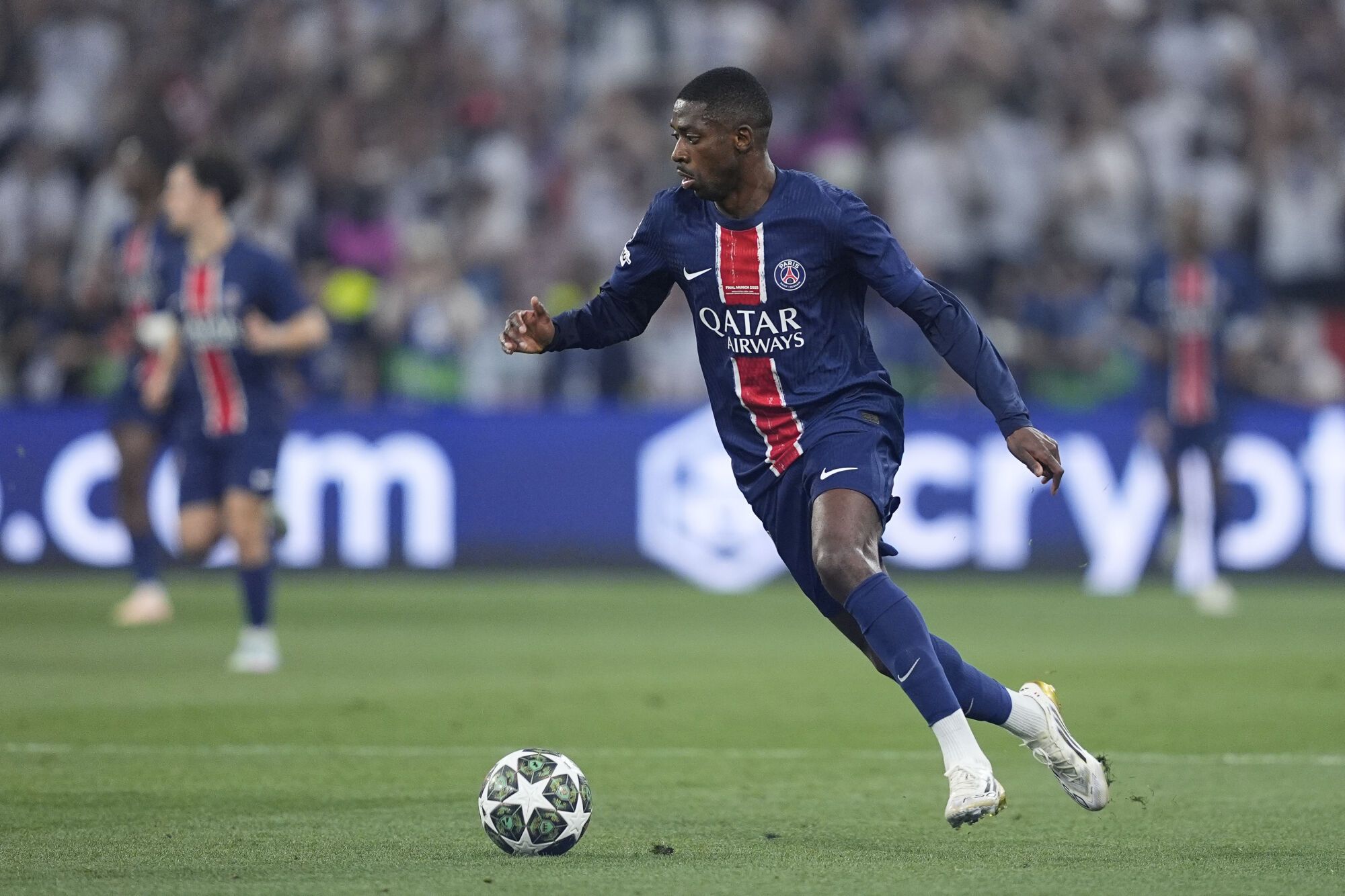 Ousmane Dembele of Paris Saint-Germain in action during of the UEFA Champions League Final 2025 between Paris Saint-Germain and FC Internazionale Milano at Munich Football Arena on May 31, 2025 in Munich, Germany. AFP7 31/05/2025 ONLY FOR USE IN SPAIN. Dennis Agyeman / AFP7 / Europa Press;2025;OLYMPICS;SPAIN;SPORT;ZSPORT;Paris Saint-Germain v FC Internazionale Milano - UEFA Champions League Final 2025;