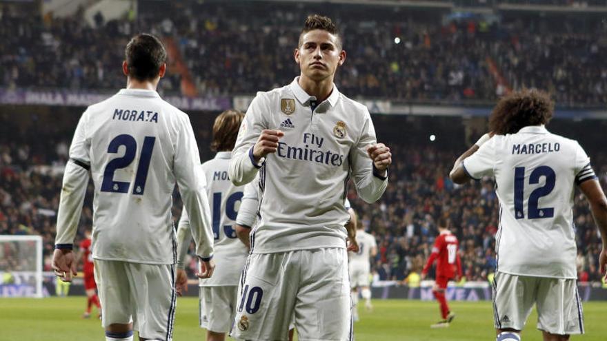 James Rodríguez celebra un gol amb el Reial Madrid.