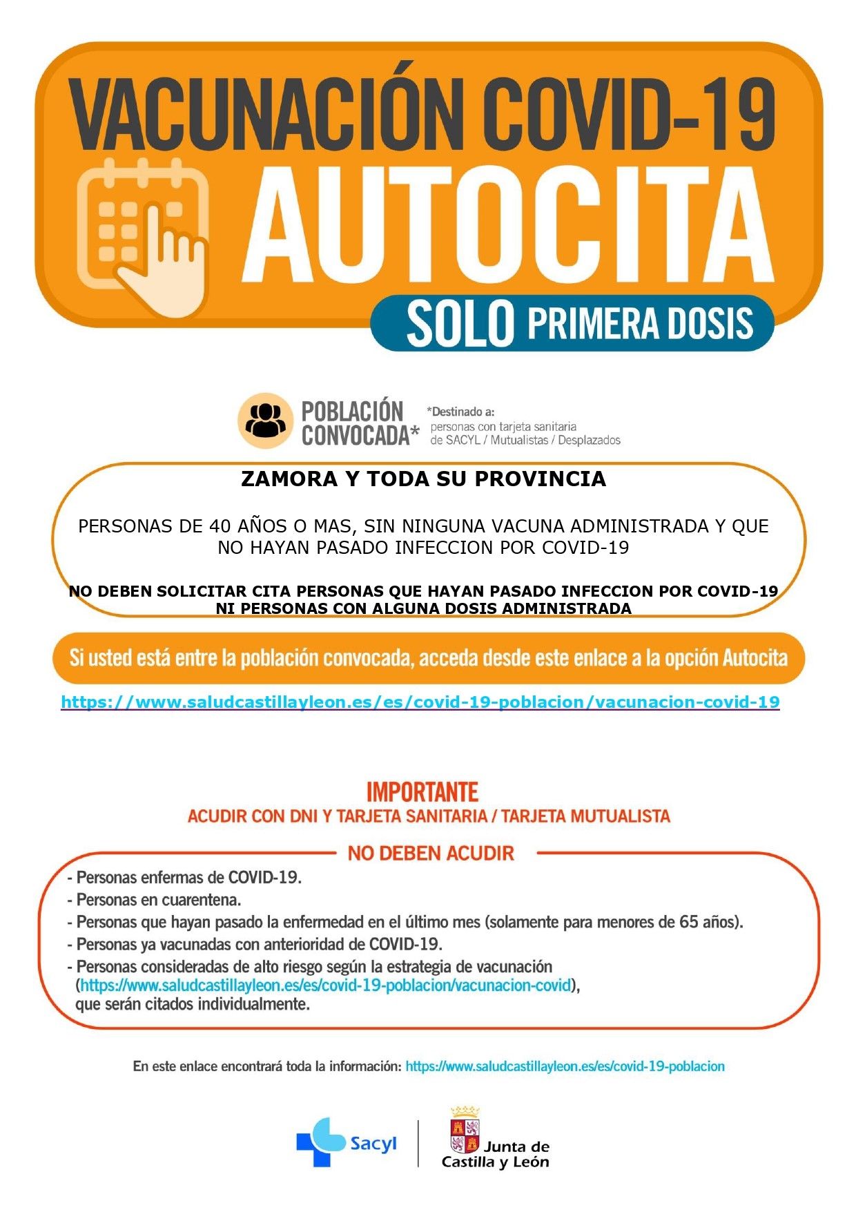 Vacunación en autocita en Zamora el 20 de septiembre para mayores de 40 años no vacunados