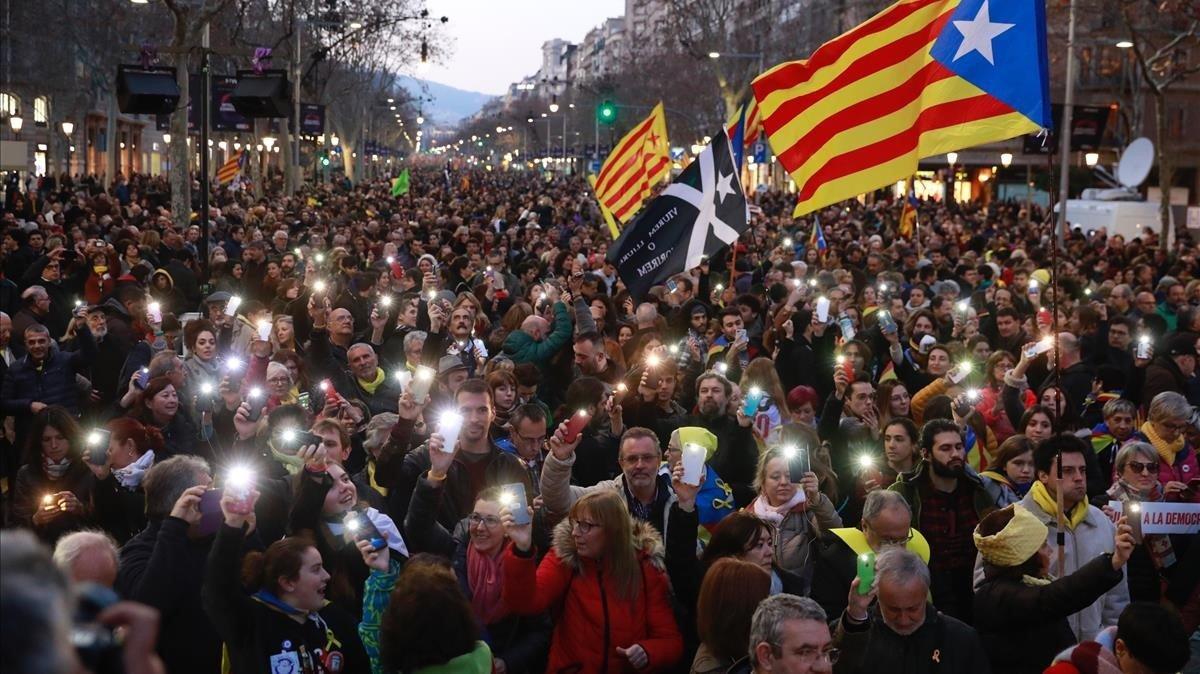 Manifestación contra el juicio del ’procés’ en Barcelona.