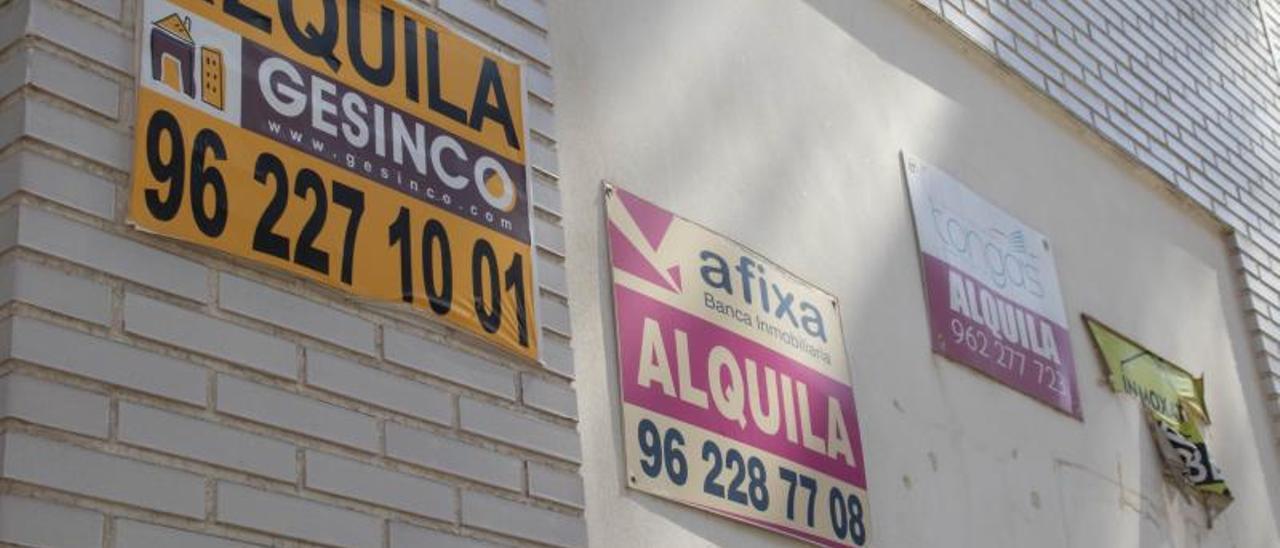 Carteles de alquiler en una calle de Xàtiva. | MARIOLA SÁNCHEZ