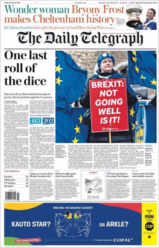 Portada del Daily Telegraph  del 15 de Marzo de 2019