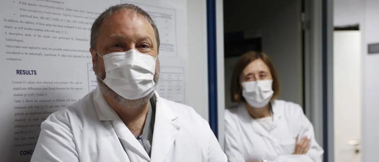 En primer plano, el profesor de Virología y Epidemiología Carlos Pereira, junto a la también viróloga, Isabel Bandín