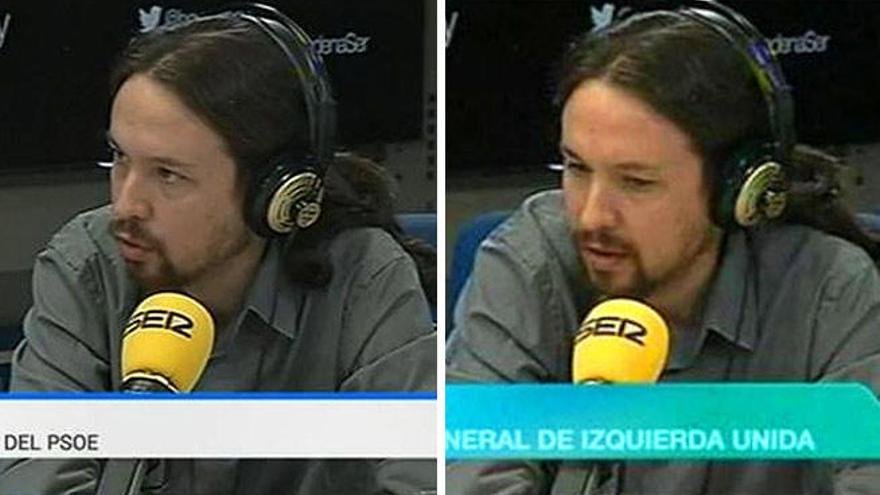 Pablo Iglesias, con los rótulos de La 1 y La 2.