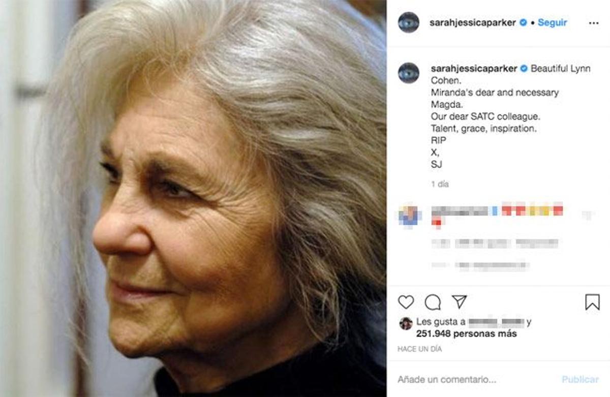 Las palabras de Sarah Jessica Parker en Instagram para despedir a la actriz Lynn Cohen