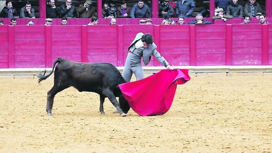 Dos aficionados practican su arte en la jornada matutina de iniciación al toreo.