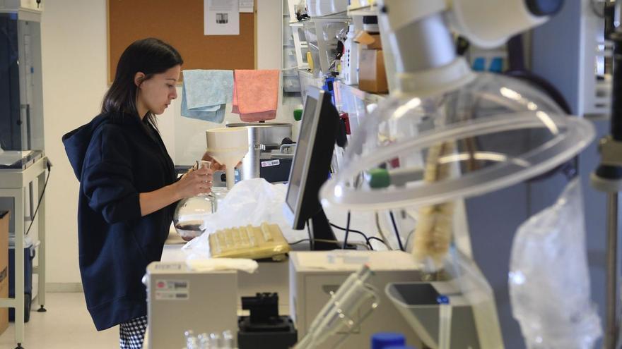 Una investigadora, en un laboratorio de la Universidade da Coruña. |   // CARLOS PARDELLAS