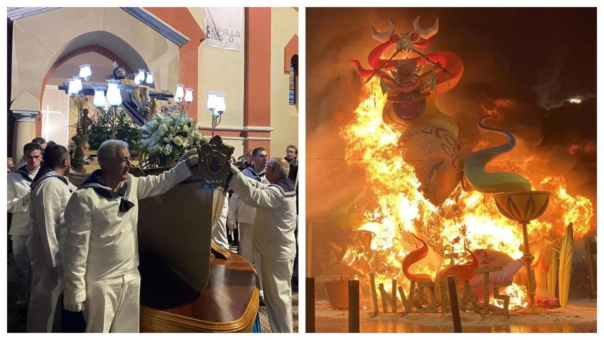 Fotos de archivo de la procesión de subida del Cristo del Mar y de la 'cremà' de una falla en Benicarló.