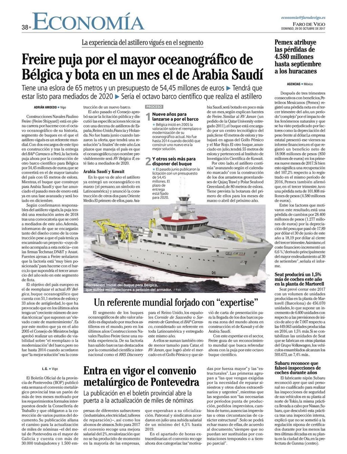 Freire se adjudica el concurso para construir un oceanográfico de 70 metros para Bélgica