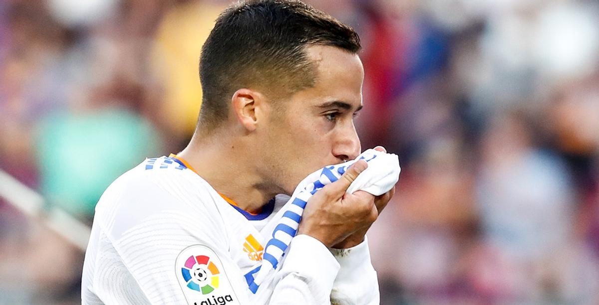 Lucas Vázquez en la celebración de su tanto en el clásico