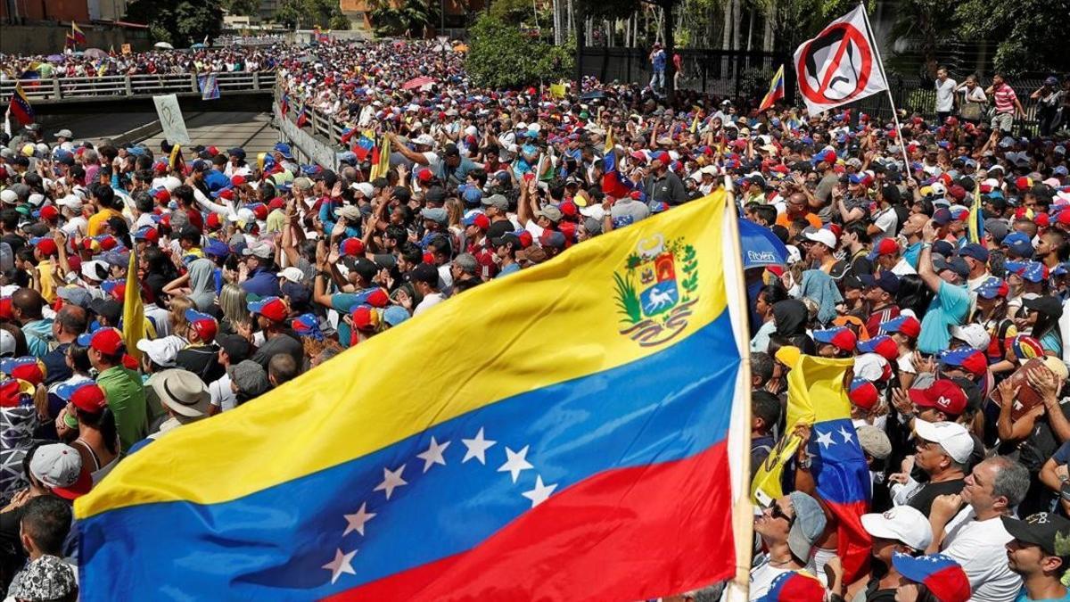 Partidarios de la oposición, en una protesta contra el Gobierno de Nicolás Maduro.
