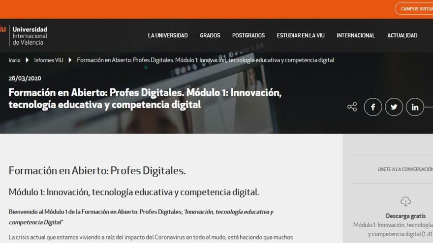 La VIU ofrece en abierto su curso &quot;Profes digitales&quot;