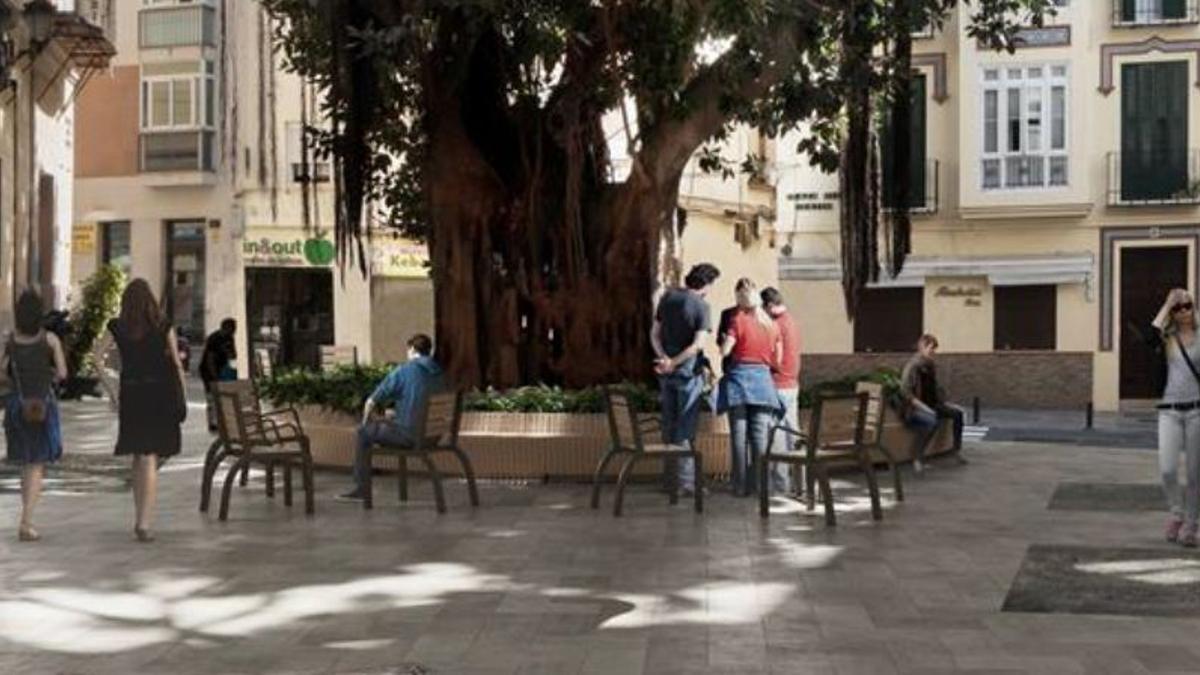 Bancos corridos y asientos proyectados en la plaza del Teatro.