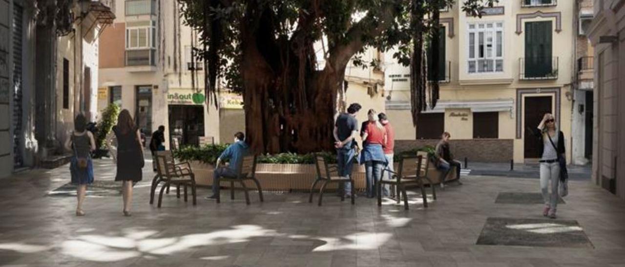 Bancos corridos y asientos proyectados en la plaza del Teatro.