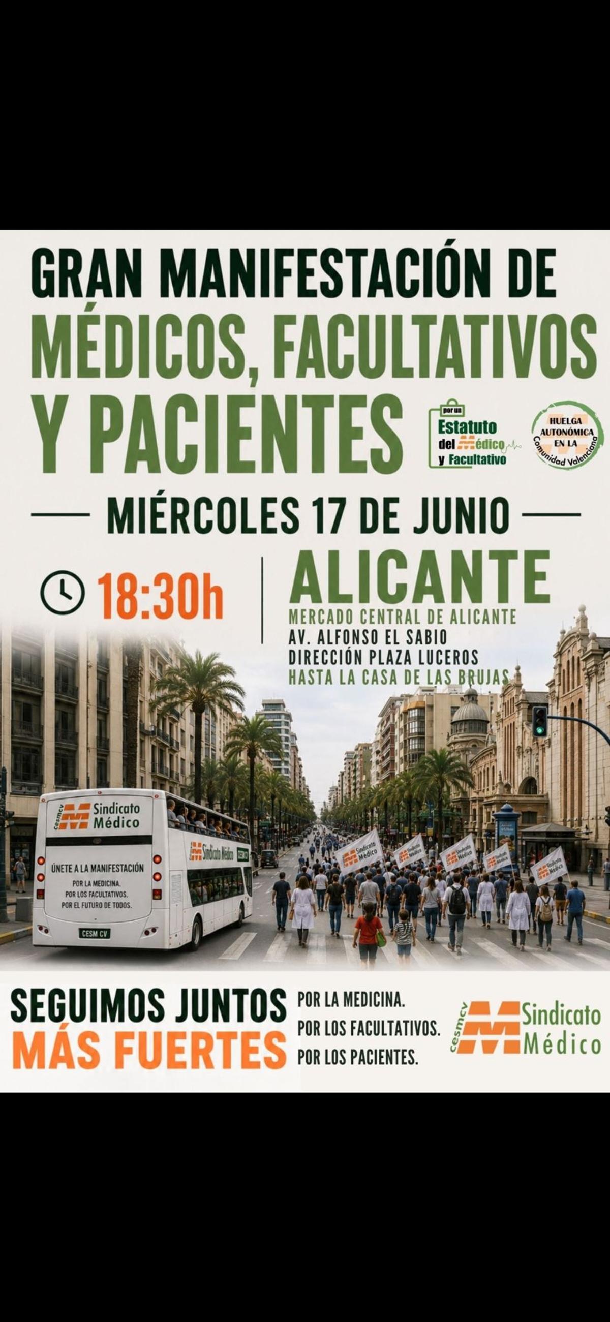 Cartel de la manifestación del miércoles 17 de junio en Alicante