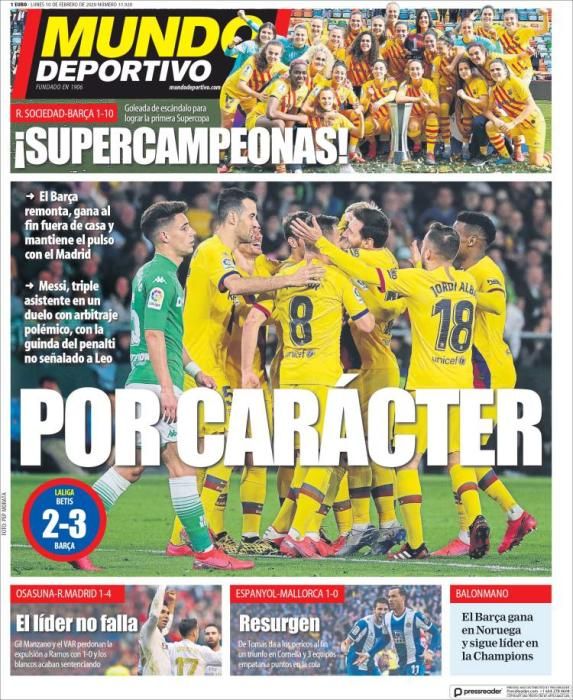 Portada MUNDO DEPORTIVO lunes 10 febrero 2020