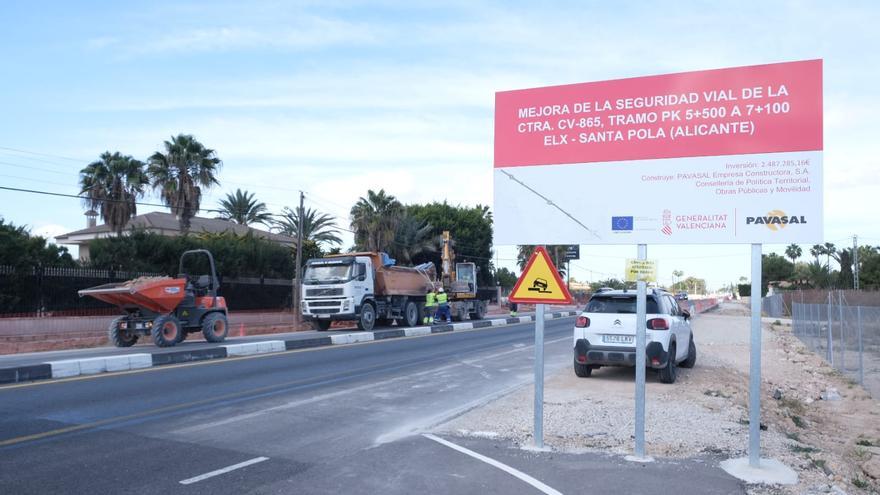 La Generalitat acelera la licitación del cuarto tramo para desdoblar la carretera de Elche a Santa Pola tras iniciar el tercero