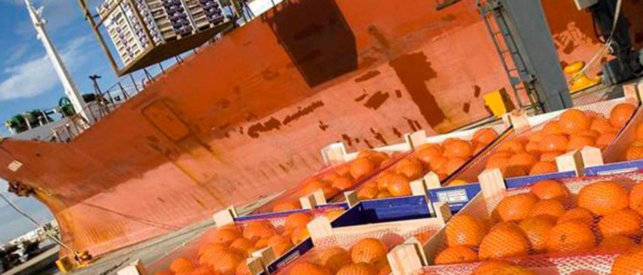 Buque cargando mandarinas en el Puerto de Castelló. | LEVANTE-EMV