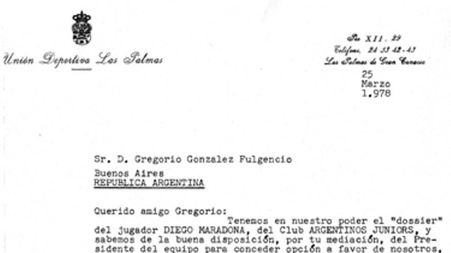 Documento de la primera oferta de Maradona