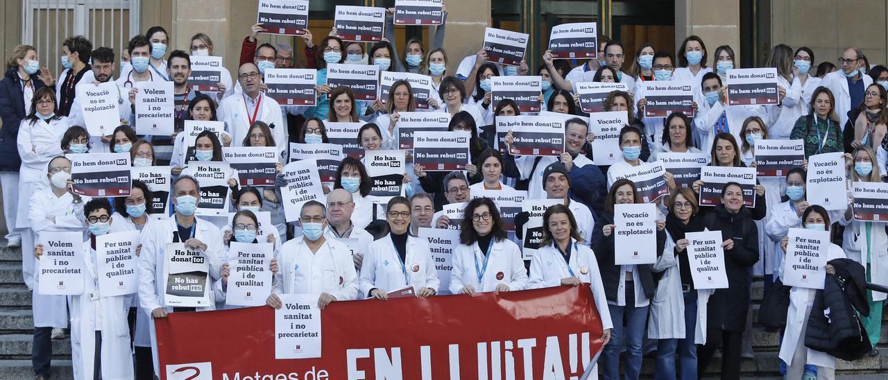 Protesta de metges amb motiu de la vaga, dijous passat.
