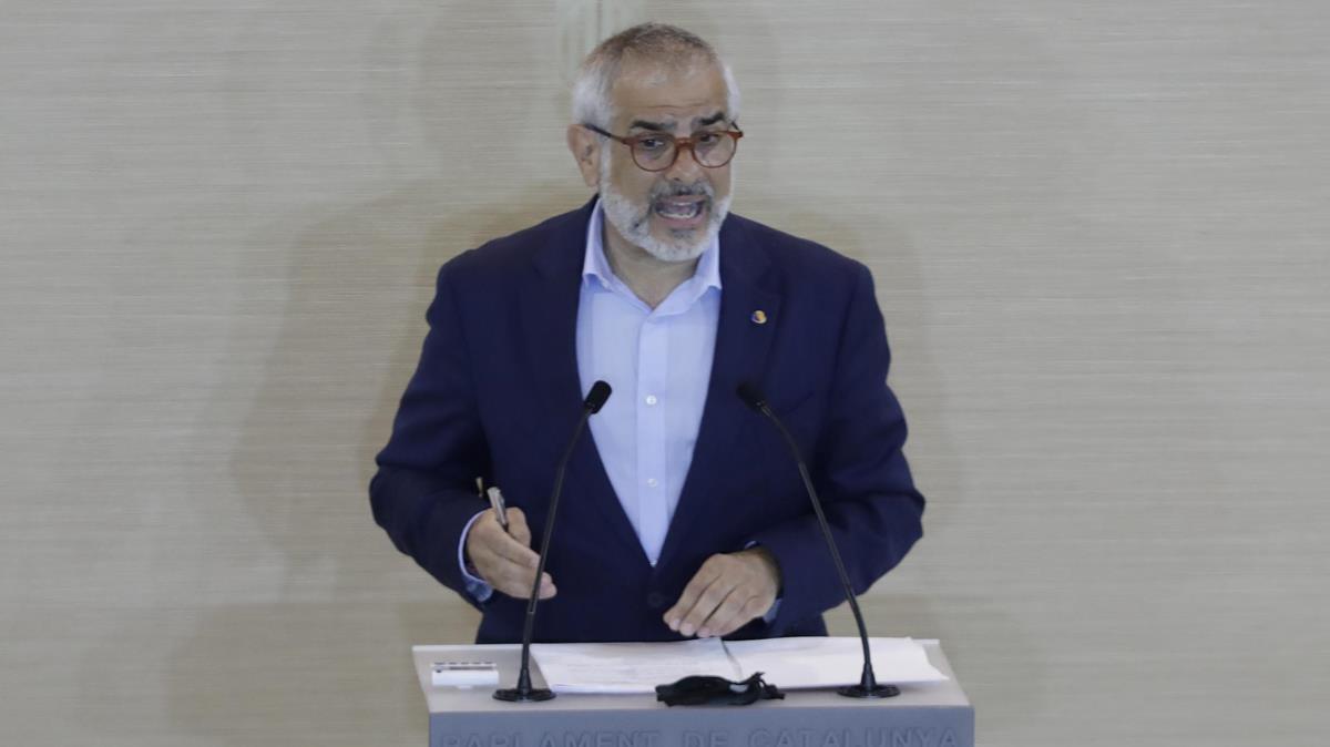 El líder de Ciutadans en el Parlament, Carlos Carrizosa, durante el debate de investidura de Pere Aragonès. El líder de Ciutadans en el Parlament, Carlos Carrizosa, durante el debate de investidura de Pere Aragonès.