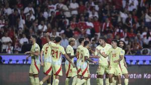 KONYA (Turkey), 07/09/2025.- Players of Spain celebrate after scoring the 0-3 goal during the FIFA World Cup 2026 qualifying Group E soccer soccer match between Turkey and Spain in Konya, Turkey, 07 September 2025. (Mundial de Fútbol, España, Turquía) EFE/EPA/ERDEM SAHIN